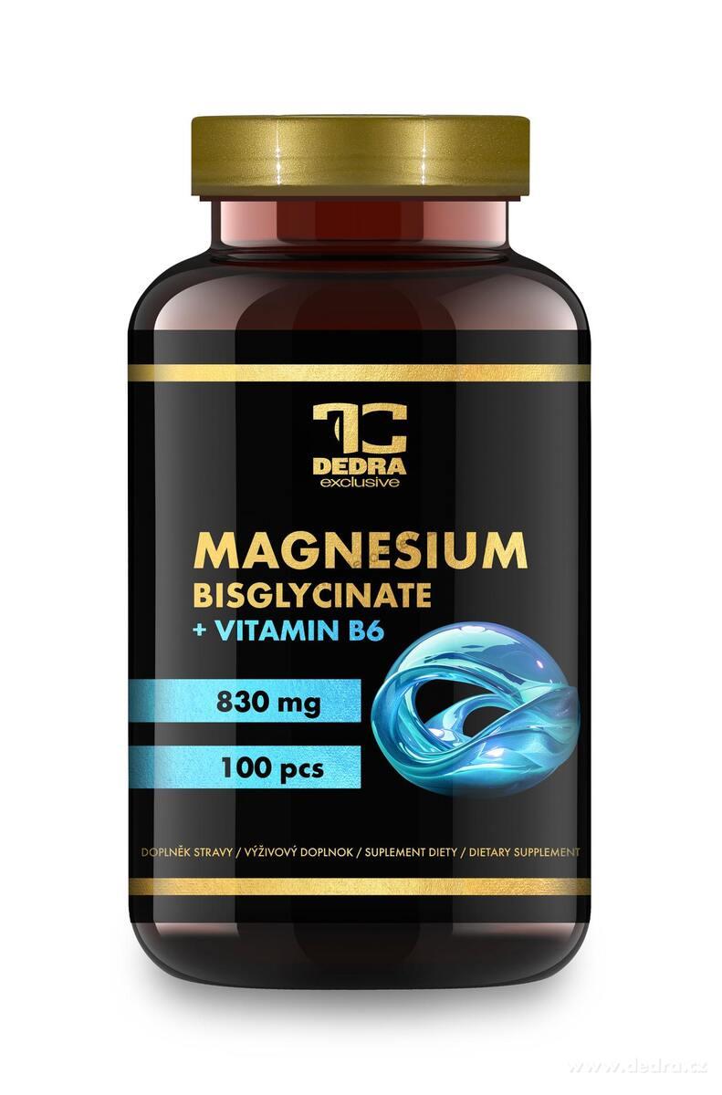 MAGNESIUM BISGLYCINÁT 830 mg (166 mg elementární hořčík) + vitamín B6 P5P | vysoká vstřebatelnost & podpora nervů | 100 kapslí