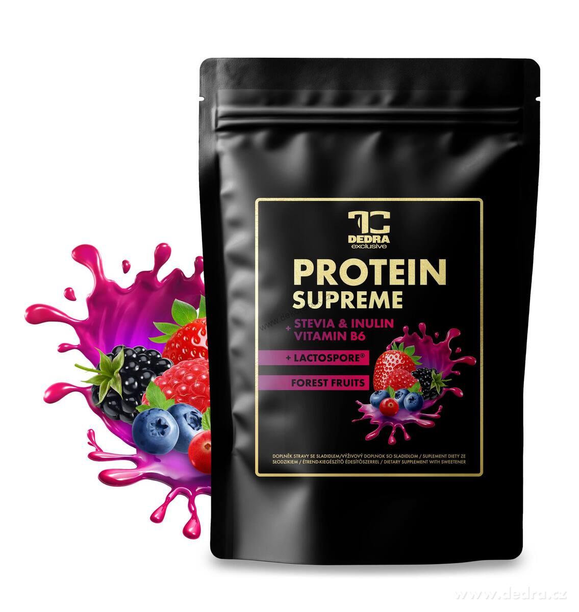 PROTEIN SUPREME | komplexní proteinový nápoj se Stevií, Inulinem a probiotikem LactoSpore® | lesní ovoce | 600 g (20 dávek)